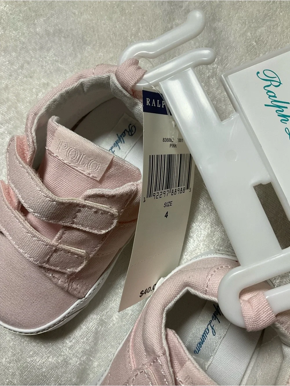 Ralph Lauren Baby Pink Canvas Double-Velcro Sneakers